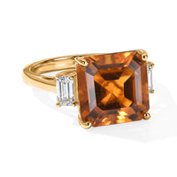D''Joy Asscher Cut AAA Santa Ana Madeira Citrine, Moissanite Ring in 18K Vermeil YG Over Sterling Silver (Size 7.0) 9.50 ctw