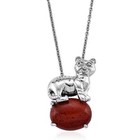Red Jasper Pendant in Silvertone with Stainless Steel Necklace (20 Inches) 20.00 ctw