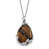 Tiger Eye Pendant in Silvertone with Stainless Steel Necklace (20 Inches) 23.00 ctw