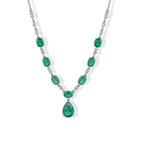 EverTrue Emeraldine Quartz, White Zircon Necklace (18 Inches) in Platinum Bond with Stainless Steel 16.70 ctw