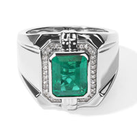 EverTrue Emeraldine Quartz, White Zircon Men''s Ring in Platinum Bond (Size 10.0) 4.65 ctw