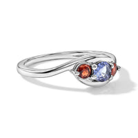 Tanzanite ,  Red Garnet  Ring Sterling Silver 0.32 ctw