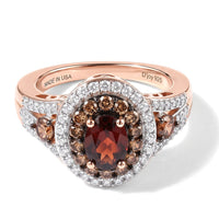D''Joy AAA Red Zircon, White and Chocolate Zircon 2.90 ctw Ring in 18K Vermeil Rose Gold Over Sterling Silver (Size 10.0)