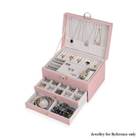 Pink Faux Leather 3 Layer Diamond Pattern Jewelry Box