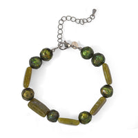 EverTrue Vesuvianite and Green Pearl (D) 55.00 ctw Beaded Bracelet in Stainless Steel (7.25 In)