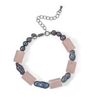 EverTrue Peacock Pearl (D) and Rose Quartz 60.00 ctw Beaded Bracelet in Stainless Steel (7.25 In)