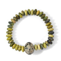 Mojave Yellow Turquoise and Dalmation Jasper 175.00 ctw Shamballa Stretch Bracelet