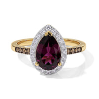 D'Joy Premium Orissa Rhodolite Garnet, Champagne and White Zircon Velvet Drop Ring in 18K Vermeil YG Over Sterling Silver (Size 10.0) 2.80 ctw