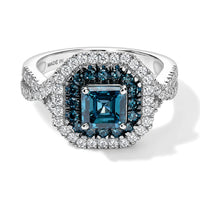 TLV Luxuriant Asscher Cut Lab Grown Blue Diamond (IR),Lab Grown Diamond (SI) Ring in Rhodium Over Sterling Silver (Size 6.0) 1.80 ctw