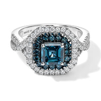 Luxuriant Asscher Cut Lab Grown Blue Diamond (IR) and Lab Grown Diamond SI 1.80 ctw Ring in Rhodium Over Sterling Silver (Size 7.0)