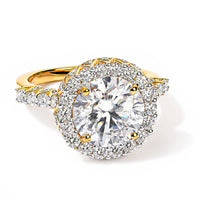 D'Joy Moissanite (Rnd 10mm) Ring in 18K Vermeil YG Over Sterling Silver (Size 6.0) 4.50 ctw