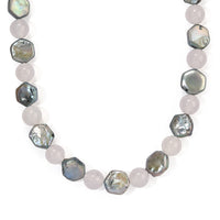 EverTrue Grey Pearl (D) and White Jade 125.00 ctw Necklace (18 Inches) in Platinum Bond