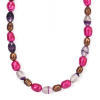 EverTrue Brown and Purple Pearl (D), Blue Fluorite 70.00 ctw Necklace (18 Inches) in Platinum Bond