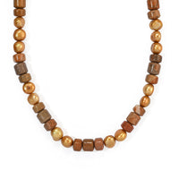 EverTrue Yellow Pearl (D) and Jasper 100.00 ctw Necklace (18 Inches) in Platinum Bond