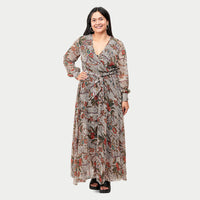 Spy Zone Exchange Copper Multi Tiger print 3/4 Sleeve Wrap Dress-S