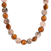 EverTrue Bronze Pearl (D) and Pink Zebra Jasper 100.00 ctw Necklace (18 Inches) in Platinum Bond