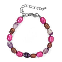 EverTrue Brown and Purple Pearl (D) and Blue Fluorite 20.00 ctw Bracelet in Stainless Steel (7.25 In)