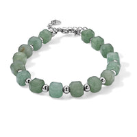 Green Aventurine 50.00 ctw Cord Beaded Square Bracelet in Stainless Steel (6-9In)
