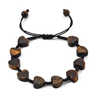 Yellow Tigers Eye 35.00 ctw Cotton Cord Beaded Heart Bracelet (6-9In)