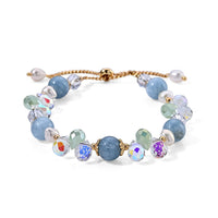 Aquamarine, Freshwater Pearl Bracelet in Goldtone (6.00-9.00In) 15.00 ctw