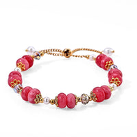 Strawberry Quartz, Freshwater Pearl Bracelet in Goldtone (6.00-9.00In) 40.00 ctw