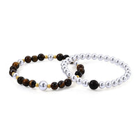 Set of - 2 Tigers Eye and Glass Bracelet in Goldtone (6.00-6.50In) 40.00 ctw