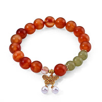 Red Agate, Green Jade Bracelet in Goldtone (6.00-6.50In) 115.00 ctw