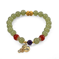 Green Jade, Red Agate Bracelet in Goldtone (6.00-6.50In) 90.00 ctw