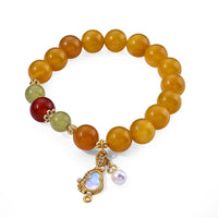 Green Jade, Yellow and Red Agate Bracelet in Goldtone (6.00-6.50In) 100.00 ctw