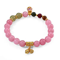 Green Jade, Austrian Pink Crystal Bracelet in Goldtone (6.00-6.50In) 10.00 ctw