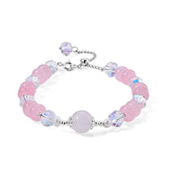 Austrian Pink Crystal, Freshwater Pearl Bracelet in Silvertone (6.00-8.00In)
