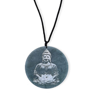 Natural Olmec Jadeite Buddha Black Cord Necklace (28 Inches) 110.00 ctw