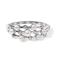 EverTrue Freshwater Pearl and White Topaz 4.15 ctw Bangle Bracelet in Platinum Bond (6.50 In)