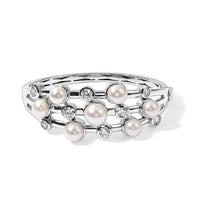 EverTrue Freshwater Pearl and White Topaz 4.15 ctw Bangle Bracelet in Platinum Bond (6.50 In)