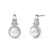 EverTrue Freshwater Pearl and Moissanite 0.45 ctw Earrings in Platinum Bond
