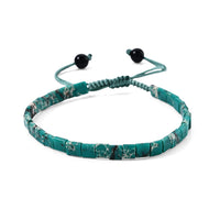 Green Imperial Jasper and Black Agate 13.00 ctw Cord Beaded Double Line Bracelet (6-9In)