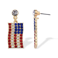 Multi Color Austrian Crystal USA Flag Pattern Earrings in Goldtone