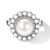 EverTrue Freshwater Pearl and White Zircon 0.25 ctw Ring in Platinum Bond (Size 10.0)
