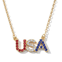 250th Anniversary Celebrations Multi Color Austrian Crystal USA Necklace (20-22 Inches) in Goldtone