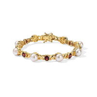 EverTrue Freshwater Pearl 8-8.5mm, Mozambique Garnet Bracelet in 18K YG Plated (7.25 In) 4.40 ctw