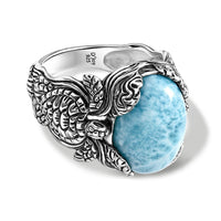 D''Joy Bali Legacy AAA Larimar 11.20 ctw Turtle Ring in Sterling Silver (Size 7.0)