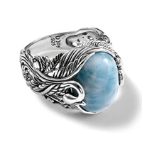 D''Joy Bali Legacy AAA Larimar 11.20 ctw Swan Ring in Sterling Silver (Size 8.0)
