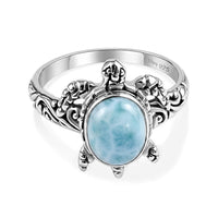 D''Joy Bali Legacy AAA Larimar 3.50 ctw Turtle Ring in Sterling Silver (Size 10.0)