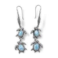 D''Joy Bali Legacy Larimar 8.20 ctw Turtle Earrings in Sterling Silver