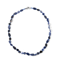 Blue Sodalite 150.00 ctw Beaded Cord Necklace in Stainless Steel 20 Inches
