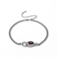 Mozambique Garnet and Simulated Diamond 5.50 ctw Beaded Bracelet in Silvertone (Adjustable)