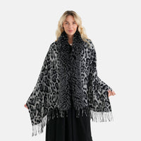 La Marey Black Leopard Knit Tassel Shawl - One Size Fits Most