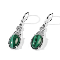 EverTrue African Malachite 16.00 ctw Solitaire Lever Back Earrings in Stainless Steel