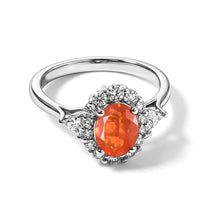 D''Joy Premium Mexican Cherry Fire Opal, Moissanite Ring in Rhodium Over Sterling Silver (Size 10.0) 1.35 ctw