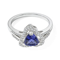 GP Celestial Dream Collection Premium Tanzanite, White Zircon Ring in Rhodium Over Sterling Silver (Size 10.0) 1.70 ctw